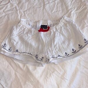 Nautica White Women’s Anchor-Trim Athletic Shorts with Red Waist Tab